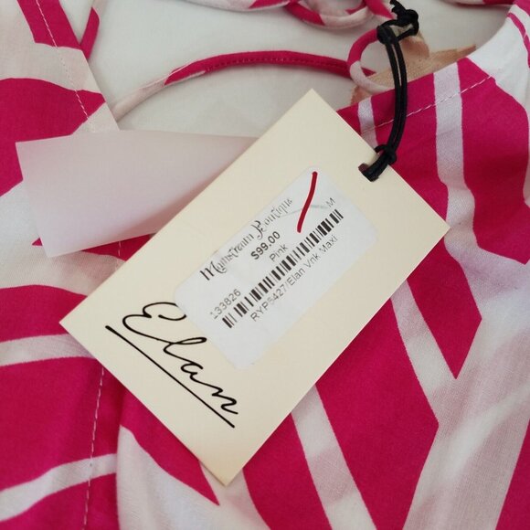 Elan Fuchsia Pink White Sleeveless Maxi Dress MEDIUM Sheer Spaghetti Straps - Picture 9 of 16